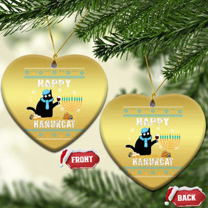 Funny Hanukkah Cat Christmas Ornament Happy Hanukcat Drinking Black Cat Jewish Menorah Chanukah TS02 Heart Gold Print Your Wear