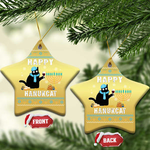 Funny Hanukkah Cat Christmas Ornament Happy Hanukcat Drinking Black Cat Jewish Menorah Chanukah TS02 Star Gold Print Your Wear