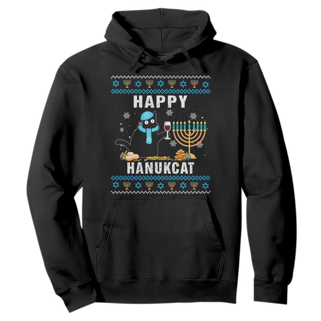 Hanukkah Cat Hoodie Happy Hanukcat Jewish Hanukkah Black Cat Menorah Chanukah TS02 Black Printyourwear