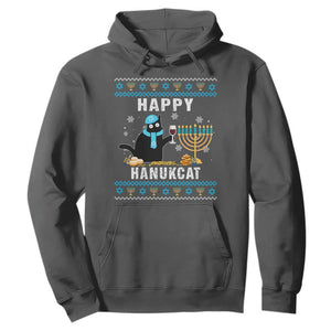 Hanukkah Cat Hoodie Happy Hanukcat Jewish Hanukkah Black Cat Menorah Chanukah TS02 Dark Heather Printyourwear