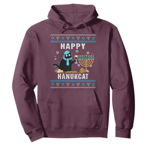 Hanukkah Cat Hoodie Happy Hanukcat Jewish Hanukkah Black Cat Menorah Chanukah TS02 Maroon Printyourwear