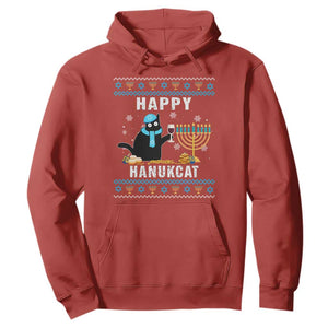 Hanukkah Cat Hoodie Happy Hanukcat Jewish Hanukkah Black Cat Menorah Chanukah TS02 Red Printyourwear