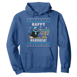 Hanukkah Cat Hoodie Happy Hanukcat Jewish Hanukkah Black Cat Menorah Chanukah TS02 Royal Blue Printyourwear