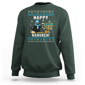 Hanukkah Cat Sweatshirt Happy Hanukcat Jewish Hanukkah Black Cat Menorah Chanukah TS02 Dark Forest Green Printyourwear