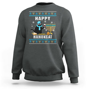 Hanukkah Cat Sweatshirt Happy Hanukcat Jewish Hanukkah Black Cat Menorah Chanukah TS02 Dark Heather Printyourwear