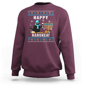 Hanukkah Cat Sweatshirt Happy Hanukcat Jewish Hanukkah Black Cat Menorah Chanukah TS02 Maroon Printyourwear