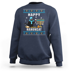 Hanukkah Cat Sweatshirt Happy Hanukcat Jewish Hanukkah Black Cat Menorah Chanukah TS02 Navy Printyourwear