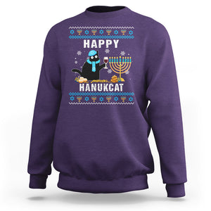 Hanukkah Cat Sweatshirt Happy Hanukcat Jewish Hanukkah Black Cat Menorah Chanukah TS02 Purple Printyourwear