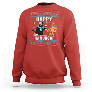 Hanukkah Cat Sweatshirt Happy Hanukcat Jewish Hanukkah Black Cat Menorah Chanukah TS02 Red Printyourwear