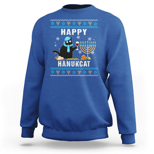 Hanukkah Cat Sweatshirt Happy Hanukcat Jewish Hanukkah Black Cat Menorah Chanukah TS02 Royal Blue Printyourwear