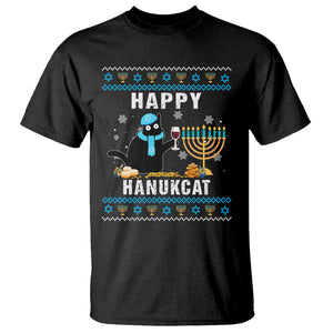 Hanukkah Cat T Shirt Happy Hanukcat Jewish Hanukkah Black Cat Menorah Chanukah TS02 Black Printyourwear