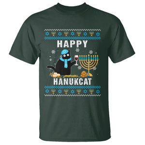 Hanukkah Cat T Shirt Happy Hanukcat Jewish Hanukkah Black Cat Menorah Chanukah TS02 Dark Forest Green Printyourwear