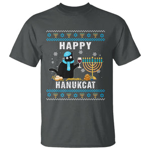 Hanukkah Cat T Shirt Happy Hanukcat Jewish Hanukkah Black Cat Menorah Chanukah TS02 Dark Heather Printyourwear