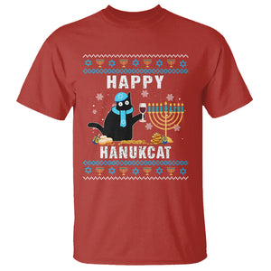 Hanukkah Cat T Shirt Happy Hanukcat Jewish Hanukkah Black Cat Menorah Chanukah TS02 Red Printyourwear