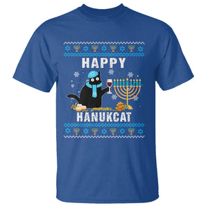 Hanukkah Cat T Shirt Happy Hanukcat Jewish Hanukkah Black Cat Menorah Chanukah TS02 Royal Blue Printyourwear