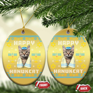 Funny Hanukkah Cat Christmas Ornament Happy Hanukcat Menorah Ugly Chanukah Jewish Festival TS02 Oval Gold Print Your Wear