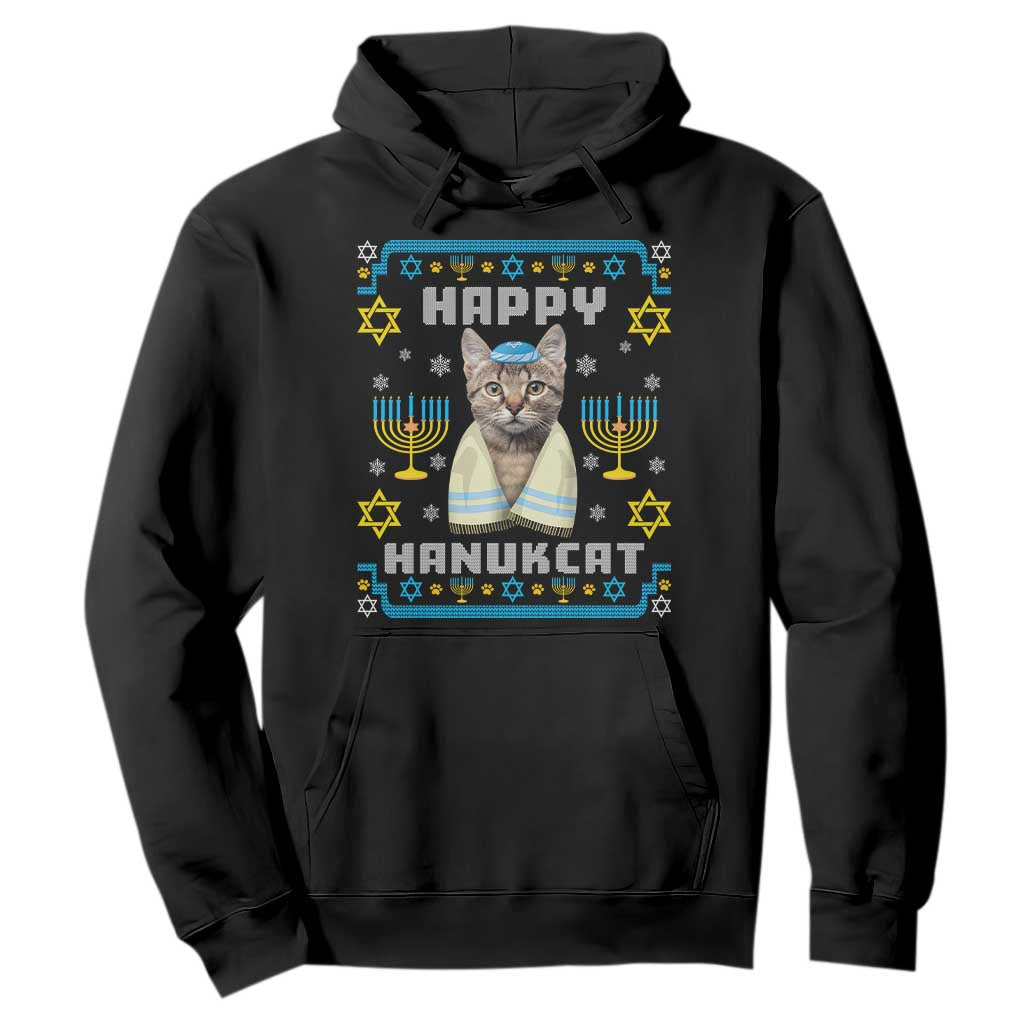 Hanukkah Cat Hoodie Happy Hanukcat Jewish Hanukkah Cat Menorah Ugly Chanukah TS02 Black Printyourwear