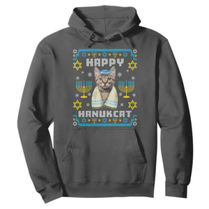 Hanukkah Cat Hoodie Happy Hanukcat Jewish Hanukkah Cat Menorah Ugly Chanukah TS02 Dark Heather Printyourwear