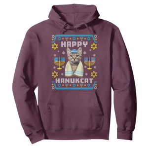 Hanukkah Cat Hoodie Happy Hanukcat Jewish Hanukkah Cat Menorah Ugly Chanukah TS02 Maroon Printyourwear