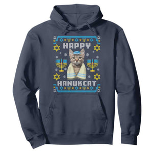 Hanukkah Cat Hoodie Happy Hanukcat Jewish Hanukkah Cat Menorah Ugly Chanukah TS02 Navy Printyourwear