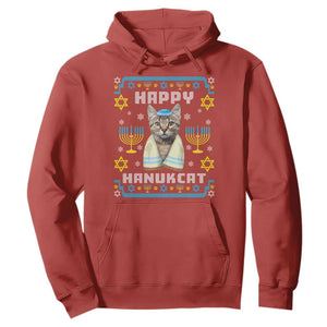 Hanukkah Cat Hoodie Happy Hanukcat Jewish Hanukkah Cat Menorah Ugly Chanukah TS02 Red Printyourwear