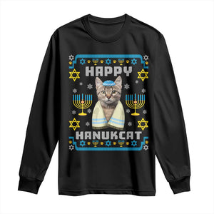 Funny Hanukkah Cat Long Sleeve Shirt Happy Hanukcat Menorah Ugly Chanukah Jewish Festival TS02 Black Print Your Wear