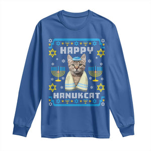 Funny Hanukkah Cat Long Sleeve Shirt Happy Hanukcat Menorah Ugly Chanukah Jewish Festival TS02 Royal Blue Print Your Wear