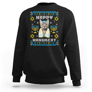 Hanukkah Cat Sweatshirt Happy Hanukcat Jewish Hanukkah Cat Menorah Ugly Chanukah TS02 Black Printyourwear