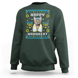 Hanukkah Cat Sweatshirt Happy Hanukcat Jewish Hanukkah Cat Menorah Ugly Chanukah TS02 Dark Forest Green Printyourwear