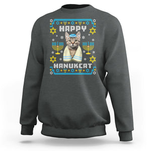 Hanukkah Cat Sweatshirt Happy Hanukcat Jewish Hanukkah Cat Menorah Ugly Chanukah TS02 Dark Heather Printyourwear