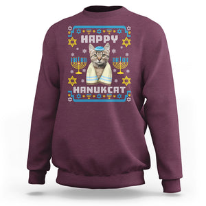 Hanukkah Cat Sweatshirt Happy Hanukcat Jewish Hanukkah Cat Menorah Ugly Chanukah TS02 Maroon Printyourwear