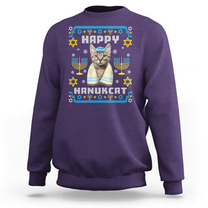 Hanukkah Cat Sweatshirt Happy Hanukcat Jewish Hanukkah Cat Menorah Ugly Chanukah TS02 Purple Printyourwear