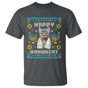 Hanukkah Cat T Shirt Happy Hanukcat Jewish Hanukkah Cat Menorah Ugly Chanukah TS02 Dark Heather Printyourwear