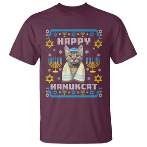 Hanukkah Cat T Shirt Happy Hanukcat Jewish Hanukkah Cat Menorah Ugly Chanukah TS02 Maroon Printyourwear