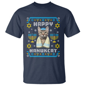 Hanukkah Cat T Shirt Happy Hanukcat Jewish Hanukkah Cat Menorah Ugly Chanukah TS02 Navy Printyourwear