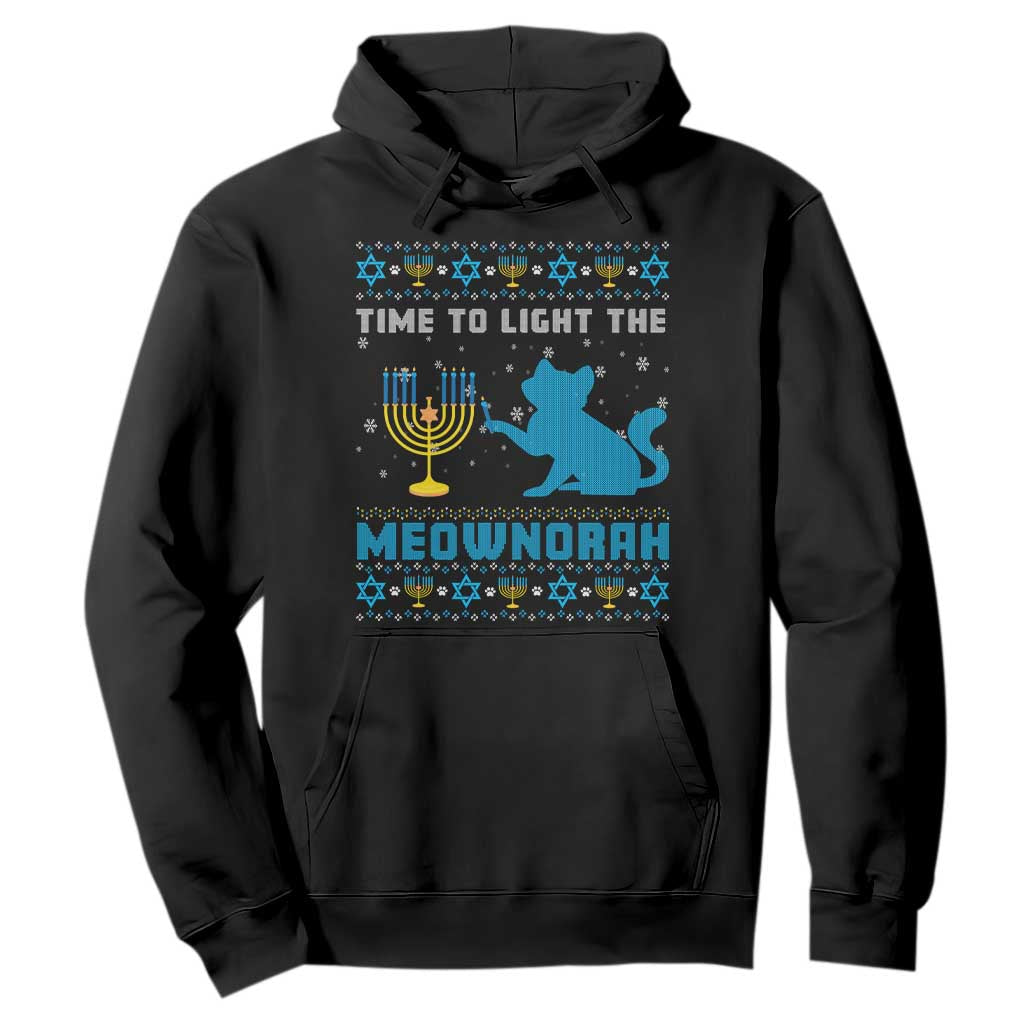 Hanukkah Cat Hoodie Light The Meownorah Jewish Hanukkah Cat Menorah Chanukah TS02 Black Printyourwear