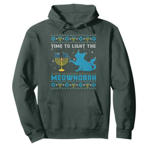 Hanukkah Cat Hoodie Light The Meownorah Jewish Hanukkah Cat Menorah Chanukah TS02 Dark Forest Green Printyourwear