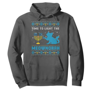 Hanukkah Cat Hoodie Light The Meownorah Jewish Hanukkah Cat Menorah Chanukah TS02 Dark Heather Printyourwear