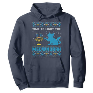 Hanukkah Cat Hoodie Light The Meownorah Jewish Hanukkah Cat Menorah Chanukah TS02 Navy Printyourwear