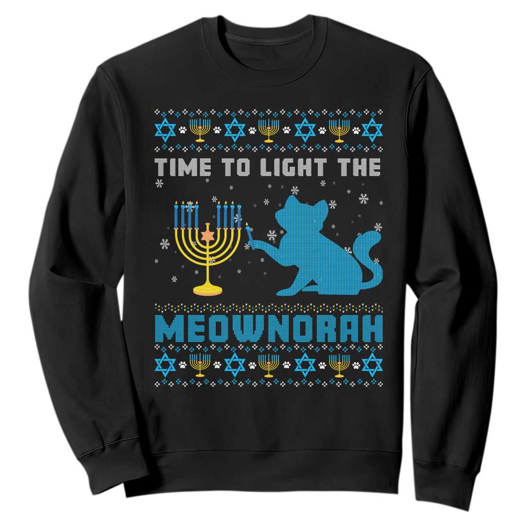 Hanukkah Cat Sweatshirt Light The Meownorah Jewish Hanukkah Cat Menorah Chanukah TS02 Black Printyourwear