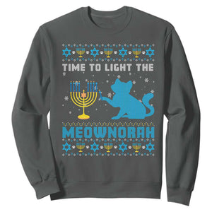 Hanukkah Cat Sweatshirt Light The Meownorah Jewish Hanukkah Cat Menorah Chanukah TS02 Dark Heather Printyourwear