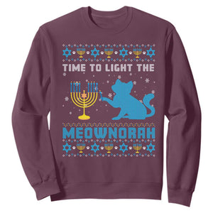 Hanukkah Cat Sweatshirt Light The Meownorah Jewish Hanukkah Cat Menorah Chanukah TS02 Maroon Printyourwear