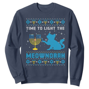 Hanukkah Cat Sweatshirt Light The Meownorah Jewish Hanukkah Cat Menorah Chanukah TS02 Navy Printyourwear