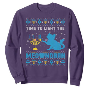 Hanukkah Cat Sweatshirt Light The Meownorah Jewish Hanukkah Cat Menorah Chanukah TS02 Purple Printyourwear