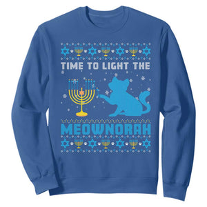 Hanukkah Cat Sweatshirt Light The Meownorah Jewish Hanukkah Cat Menorah Chanukah TS02 Royal Blue Printyourwear