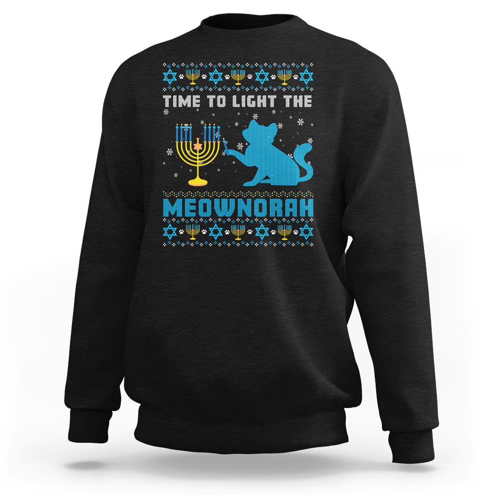 Hanukkah Cat Sweatshirt Light The Meownorah Jewish Hanukkah Cat Menorah Chanukah TS02 Black Printyourwear