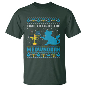 Hanukkah Cat T Shirt Light The Meownorah Jewish Hanukkah Cat Menorah Chanukah TS02 Dark Forest Green Printyourwear