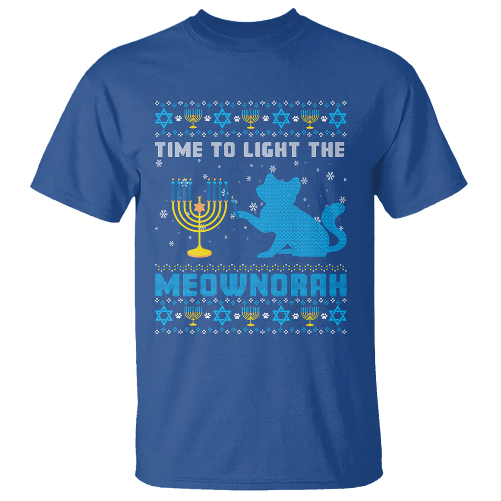 Hanukkah Cat T Shirt Light The Meownorah Jewish Hanukkah Cat Menorah Chanukah TS02 Royal Blue Printyourwear