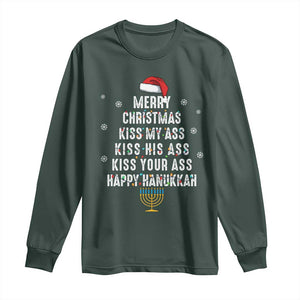 Merry Christmas Kiss My Ass His Ass Your Ass Happy Hanukkah Long Sleeve Shirt TS02 Dark Forest Green Print Your Wear