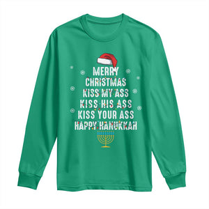 Merry Christmas Kiss My Ass His Ass Your Ass Happy Hanukkah Long Sleeve Shirt TS02 Irish Green Print Your Wear